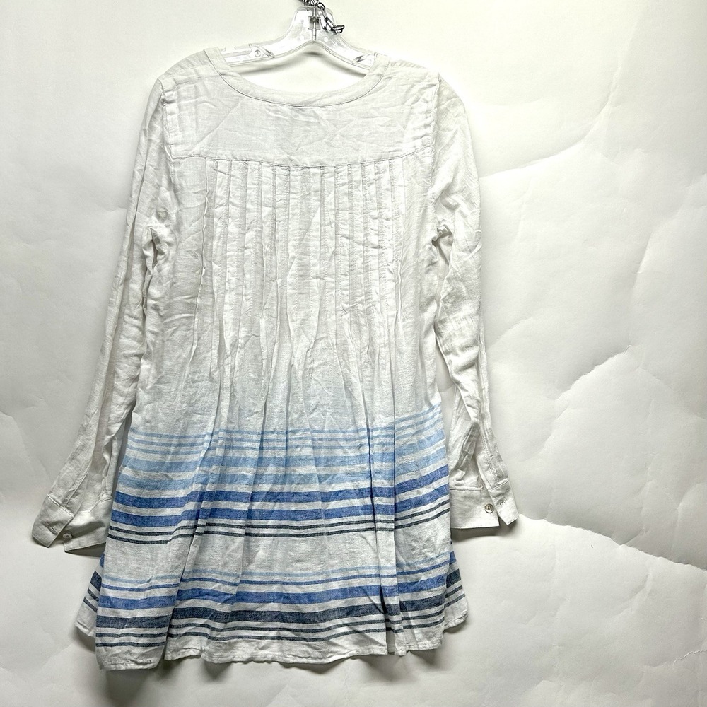 J. Jill Linen Women's White Blue Stripe XS Linen Blend Button Up Top (A4) - Picture 5 of 5
